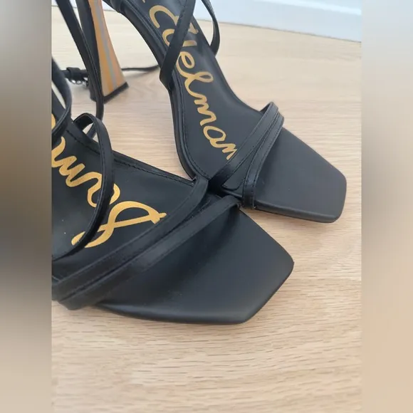 New Sam Edelman Womens Lilly Black Leather Ankle Strappy Heels Shoes Size 8.5