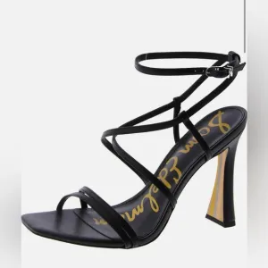 New Sam Edelman Womens Lilly Black Leather Ankle Strappy Heels Shoes Size 8.5