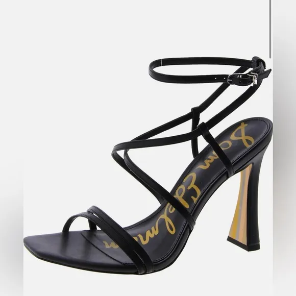 New Sam Edelman Womens Lilly Black Leather Ankle Strappy Heels Shoes Size 8.5