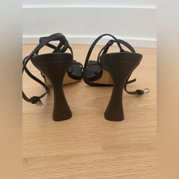 New Sam Edelman Womens Lilly Black Leather Ankle Strappy Heels Shoes Size 8.5