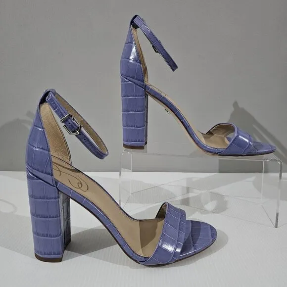 NEW Sam Edelman Yaro Block Heel Sandal Dusty Violet Croc Embossed Leather 8.5