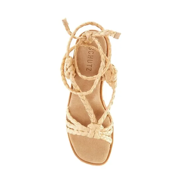 NEW Schutz Revolve* Geissa Platform Wedge Espadrille Sandals Nude, Size 11B $158