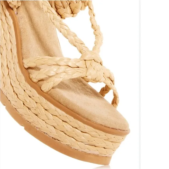 NEW Schutz Revolve* Geissa Platform Wedge Espadrille Sandals Nude, Size 11B $158