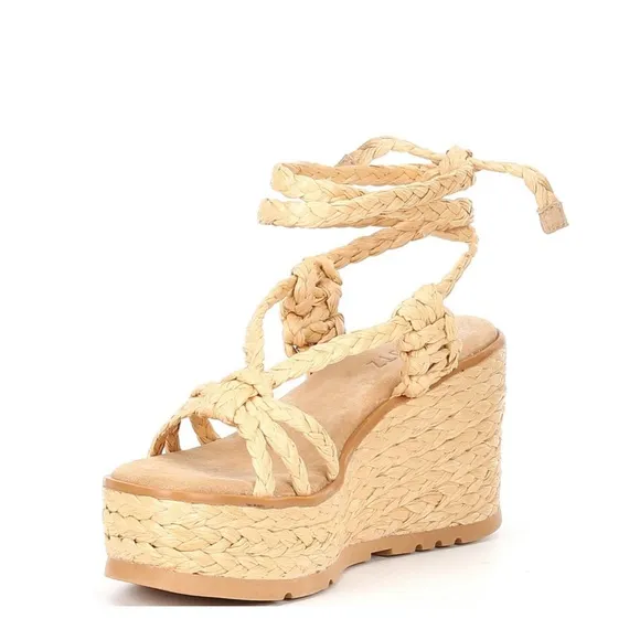NEW Schutz Revolve* Geissa Platform Wedge Espadrille Sandals Nude, Size 11B $158