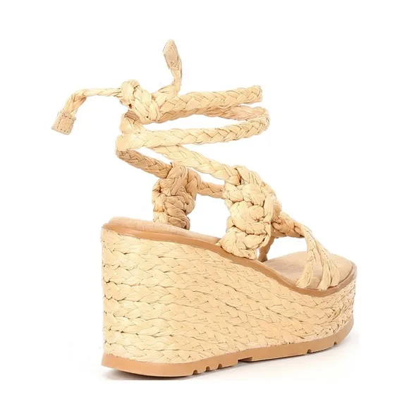 NEW Schutz Revolve* Geissa Platform Wedge Espadrille Sandals Nude, Size 11B $158