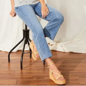 NEW Schutz Revolve* Geissa Platform Wedge Espadrille Sandals Nude, Size 11B $158