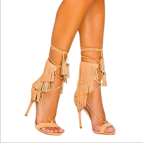 NEW Schutz Suede Fringe Stiletto Gladiator Heels