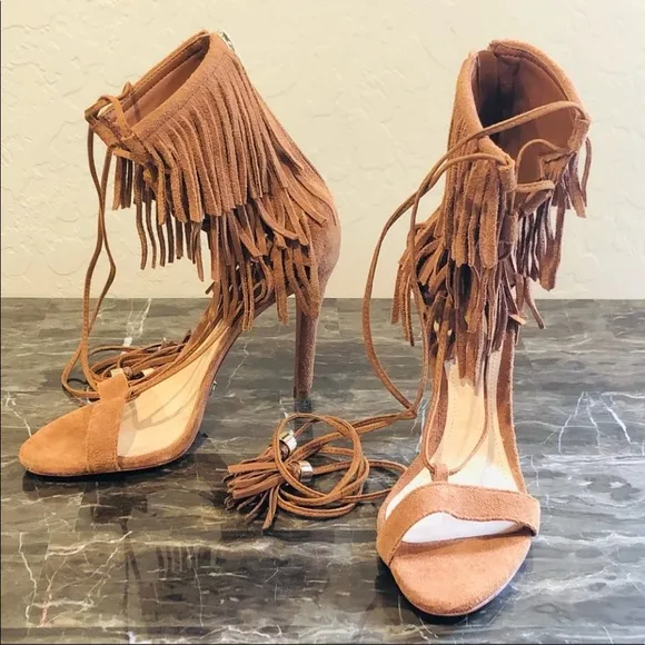 NEW Schutz Suede Fringe Stiletto Gladiator Heels