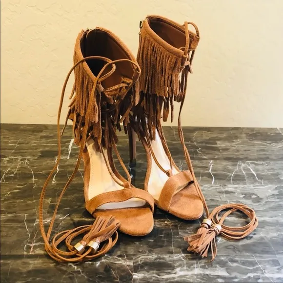NEW Schutz Suede Fringe Stiletto Gladiator Heels