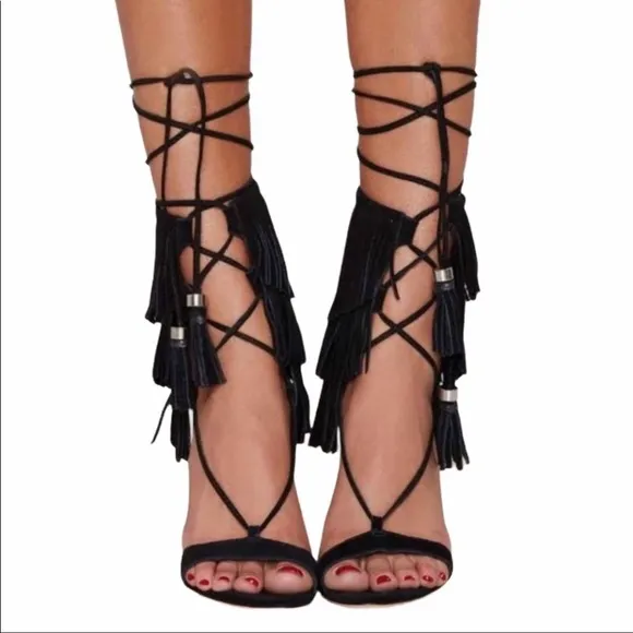 NEW Schutz Suede Fringe Stiletto Gladiator Heels