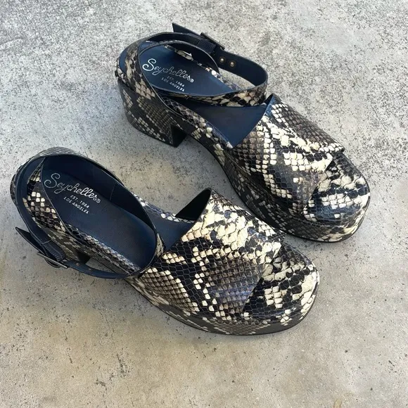 NEW Seychelles Calming Influence Python Snake Platform Sandals NWOB Size 9