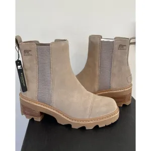New Sorel Joan Now Chelsea Women sz 11 low  Heel Suede Leather Ankle Boots Taupe