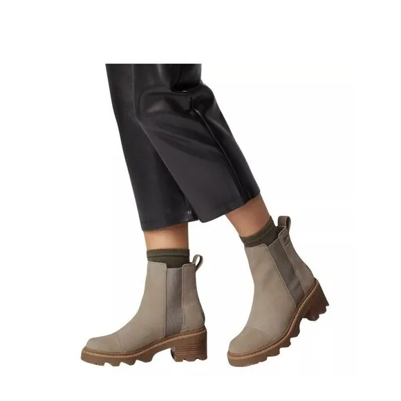 New Sorel Joan Now Chelsea Women sz 11 low  Heel Suede Leather Ankle Boots Taupe