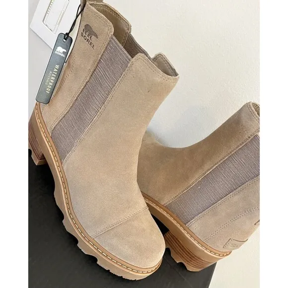 New Sorel Joan Now Chelsea Women sz 11 low  Heel Suede Leather Ankle Boots Taupe