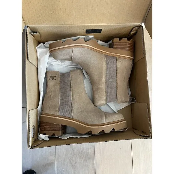 New Sorel Joan Now Chelsea Women sz 11 low  Heel Suede Leather Ankle Boots Taupe