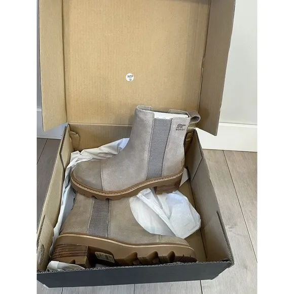 New Sorel Joan Now Chelsea Women sz 11 low  Heel Suede Leather Ankle Boots Taupe