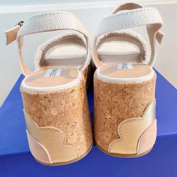NEW Steve Madden Daysee Frayed Denim Platform Ankle Strap Sandals
