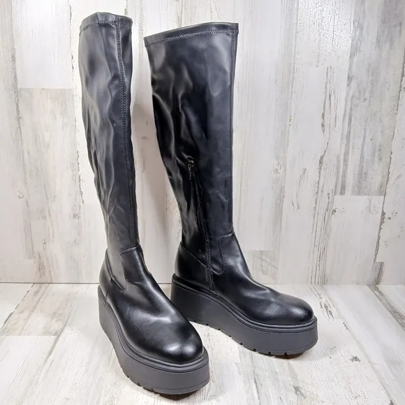 NEW Steve Madden Women's Kiam Black Platform High Boots #1430