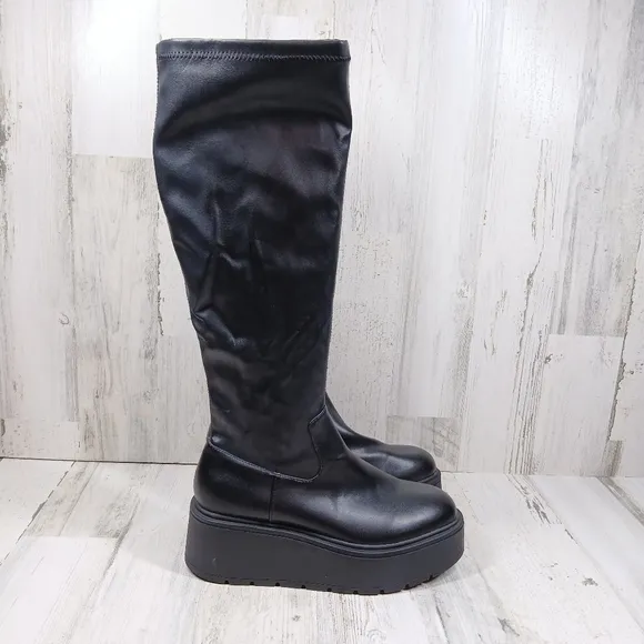NEW Steve Madden Women's Kiam Black Platform High Boots #1430