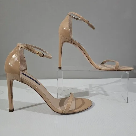NEW Stuart Weitzman Nudistsong Heel Sandal Tan Leather 10.5