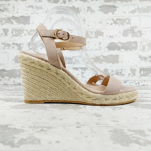 New STUART WEITZMAN Teddi Cream Suede Espadrille Wedge Sandals F76