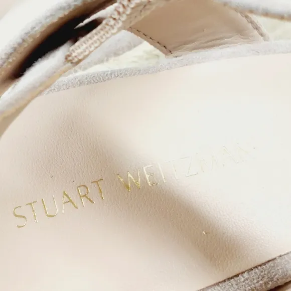 New STUART WEITZMAN Teddi Cream Suede Espadrille Wedge Sandals F76