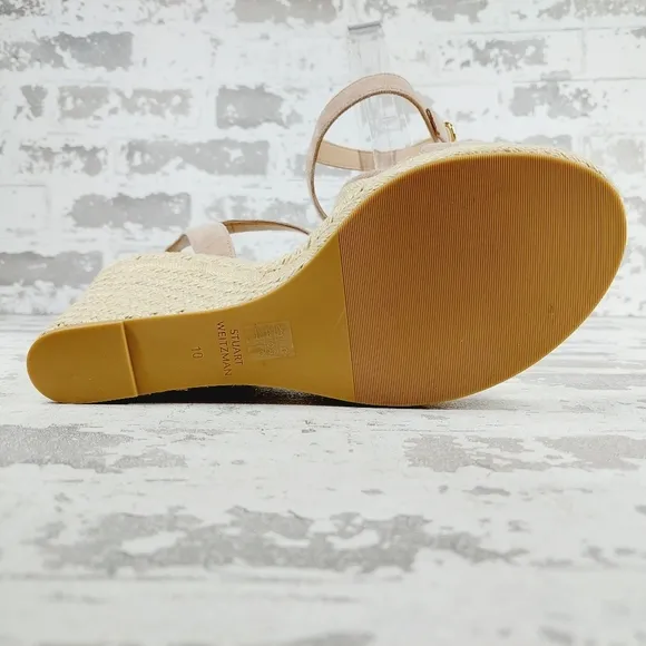 New STUART WEITZMAN Teddi Cream Suede Espadrille Wedge Sandals F76