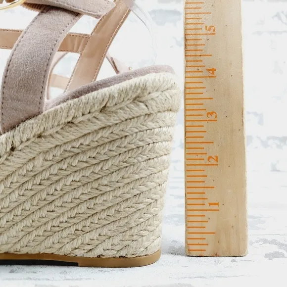 New STUART WEITZMAN Teddi Cream Suede Espadrille Wedge Sandals F76