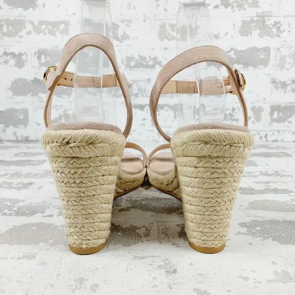 New STUART WEITZMAN Teddi Cream Suede Espadrille Wedge Sandals F76