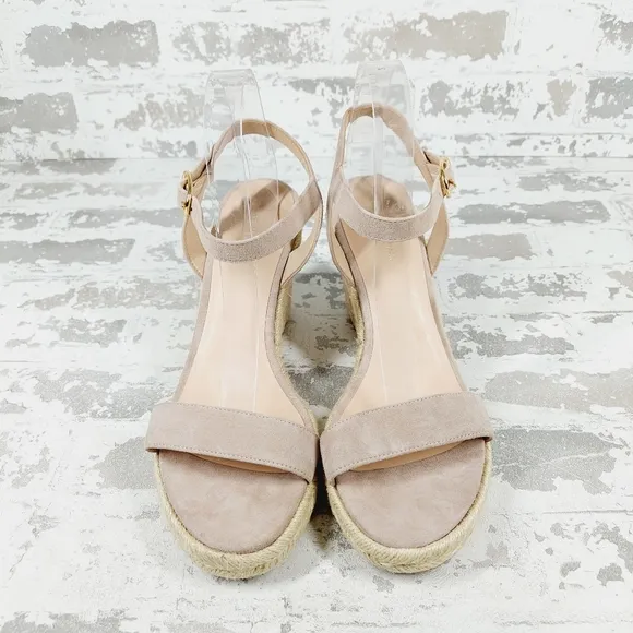 New STUART WEITZMAN Teddi Cream Suede Espadrille Wedge Sandals F76