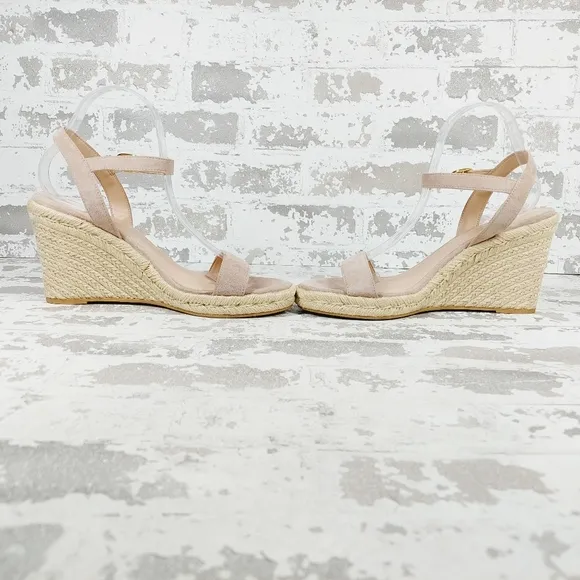 New STUART WEITZMAN Teddi Cream Suede Espadrille Wedge Sandals F76