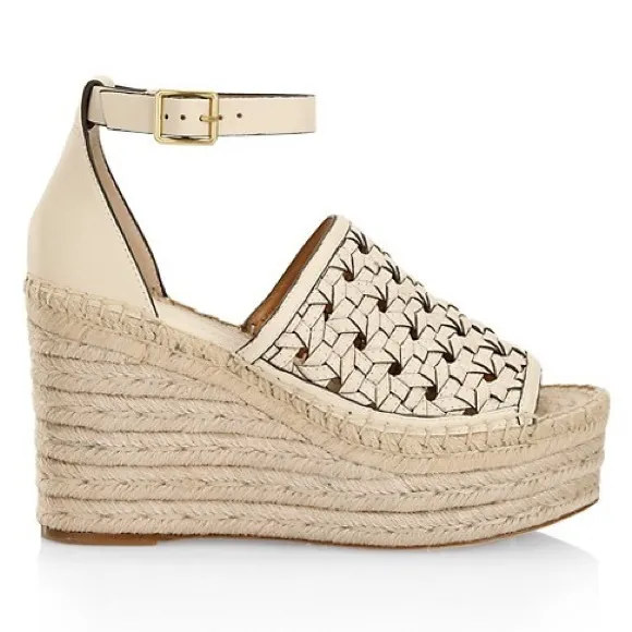 NEW | Tory Burch Basketweave Calfskin Wedge Espadrille Sandals