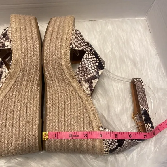 New Tory Burch Selby Snakeskin Embossed Leather Espadrille Wedge Sandals Size 10