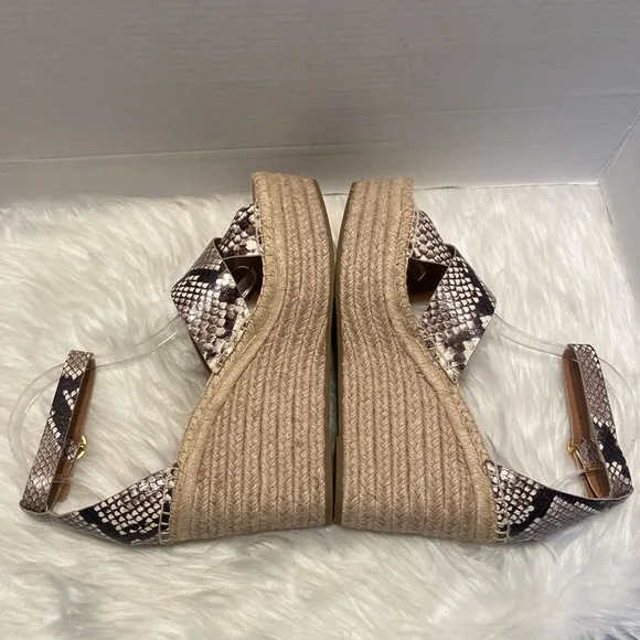 New Tory Burch Selby Snakeskin Embossed Leather Espadrille Wedge Sandals Size 10