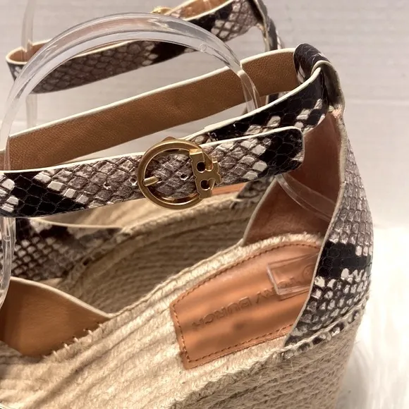 New Tory Burch Selby Snakeskin Embossed Leather Espadrille Wedge Sandals Size 10
