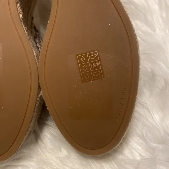 New Tory Burch Selby Snakeskin Embossed Leather Espadrille Wedge Sandals Size 10