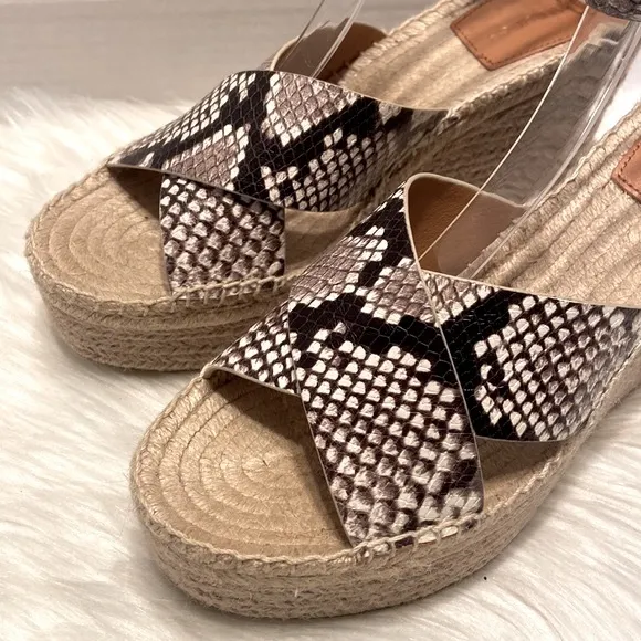 New Tory Burch Selby Snakeskin Embossed Leather Espadrille Wedge Sandals Size 10