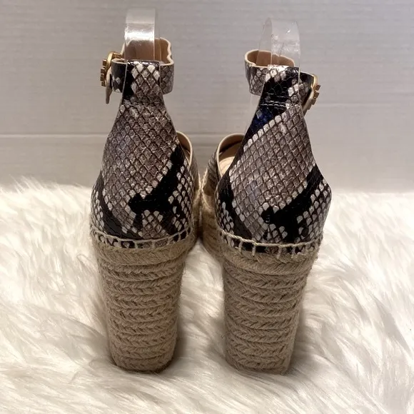 New Tory Burch Selby Snakeskin Embossed Leather Espadrille Wedge Sandals Size 10