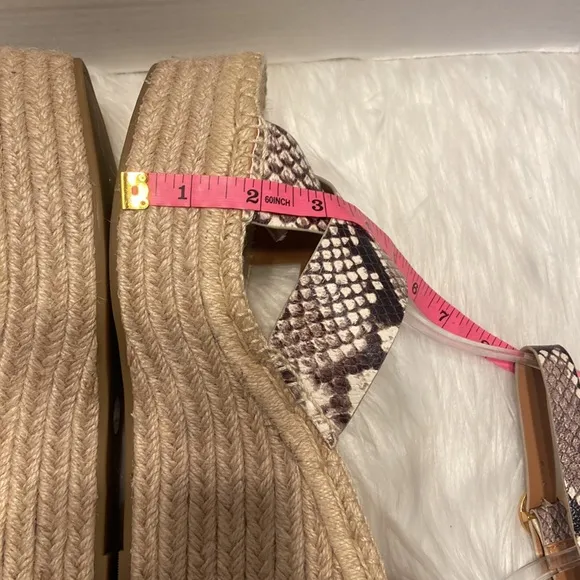New Tory Burch Selby Snakeskin Embossed Leather Espadrille Wedge Sandals Size 10