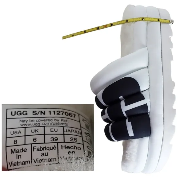 New Ugg maxi slide logo quilted puff platform slipper sandals white black size 8