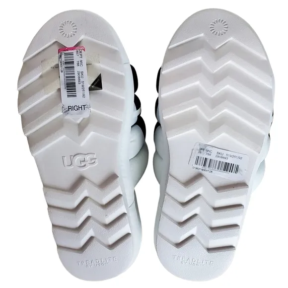 New Ugg maxi slide logo quilted puff platform slipper sandals white black size 8