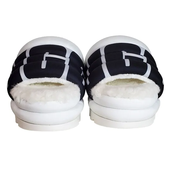 New Ugg maxi slide logo quilted puff platform slipper sandals white black size 8