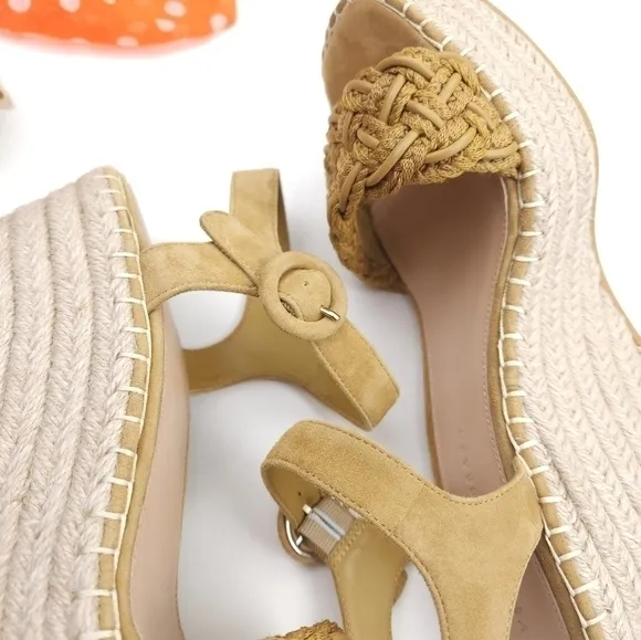 New Veronica Beard Mustard Tan Reema Platform Espadrille Sandals Size 10