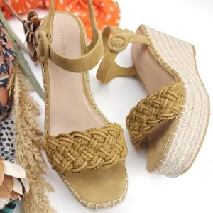 New Veronica Beard Mustard Tan Reema Platform Espadrille Sandals Size 10