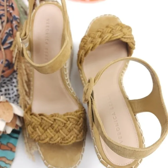 New Veronica Beard Mustard Tan Reema Platform Espadrille Sandals Size 10
