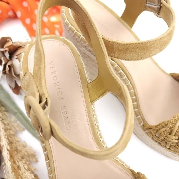 New Veronica Beard Mustard Tan Reema Platform Espadrille Sandals Size 10