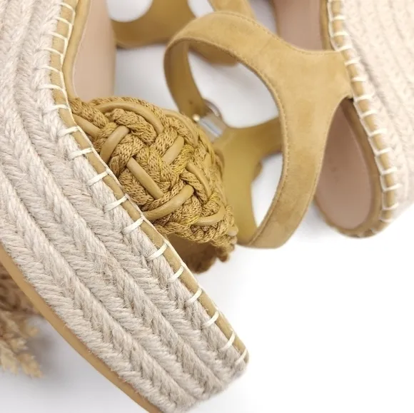 New Veronica Beard Mustard Tan Reema Platform Espadrille Sandals Size 10