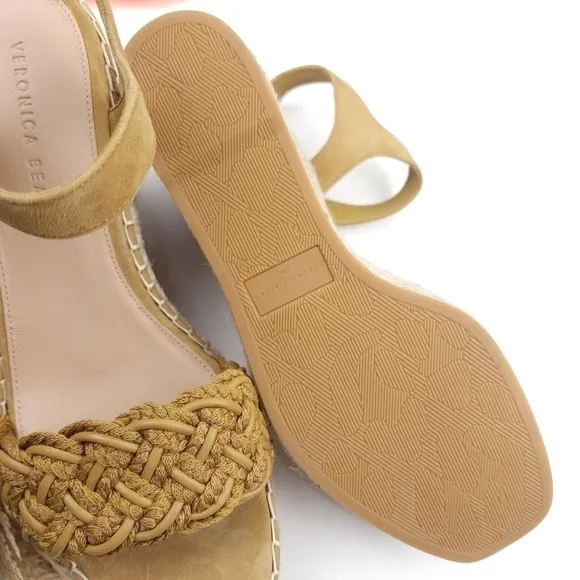 New Veronica Beard Mustard Tan Reema Platform Espadrille Sandals Size 10