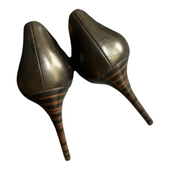 NEW Via Spiga Black Leather Peep Toe Pumps Size 9.5 High Heel Shoes