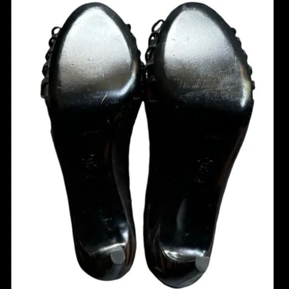 NEW Via Spiga Black Leather Peep Toe Pumps Size 9.5 High Heel Shoes
